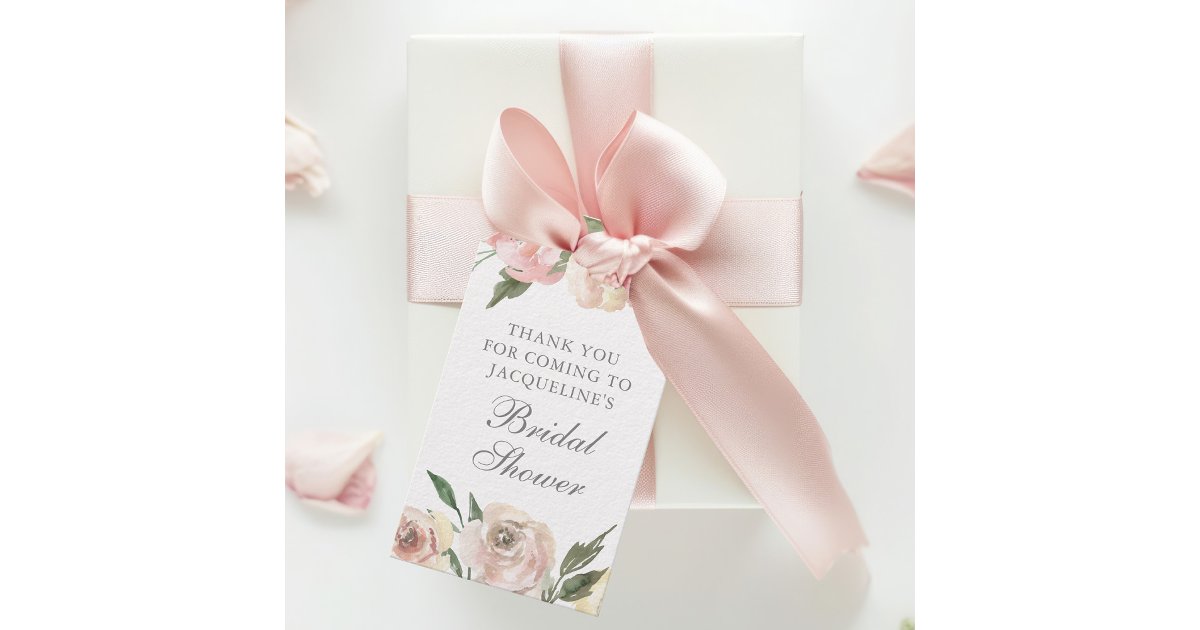 Elegant Blush Pink Floral Custom Bridal Shower Gift Tags | Zazzle