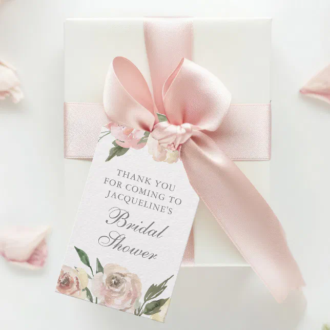 Elegant Blush Pink Floral Custom Bridal Shower Gift Tags | Zazzle