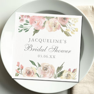 Elegant Blush Pink Floral Custom Bridal Shower Napkins