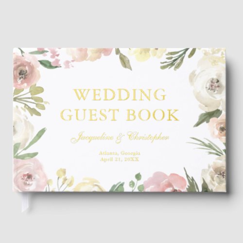 Elegant Blush Pink Floral Custom Gold Foil Wedding Foil Guest Book