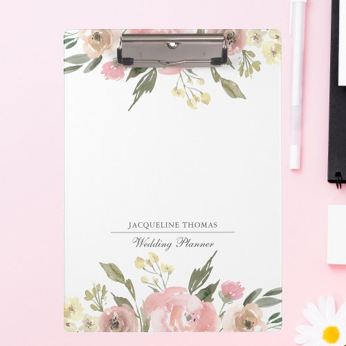 Elegant Blush Pink Floral Custom Wedding Planner Clipboard