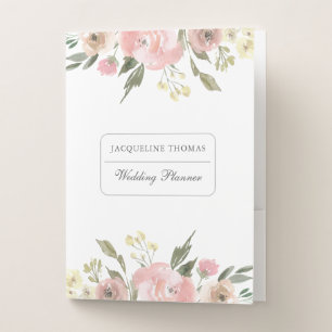 Elegant Blush Pink Floral Custom Wedding Planner Pocket Folder