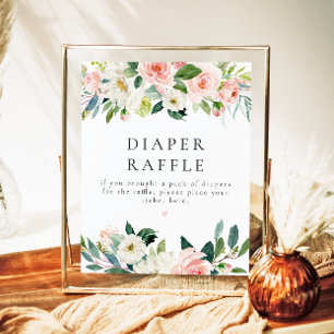 Elegant Blush Pink Floral Diaper Raffle Baby Sign