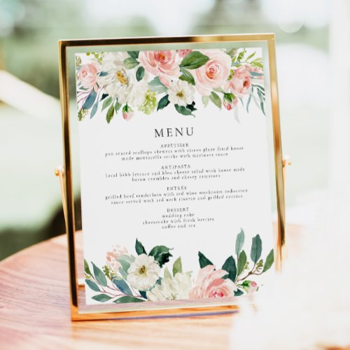 Elegant Blush Pink Floral Dinner Menu Sign