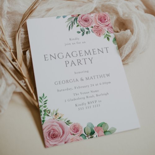 Elegant Blush Pink Floral Engagement Party Invitation