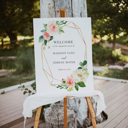 Elegant Blush Pink Floral Engagement Party Welcome Foam Board