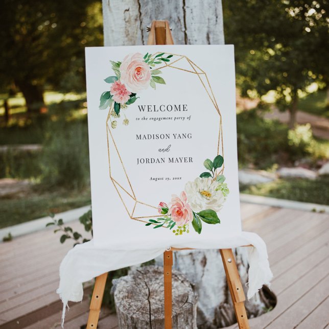 Elegant Blush Pink Floral Engagement Party Welcome Foam Board (Creator Uploaded)