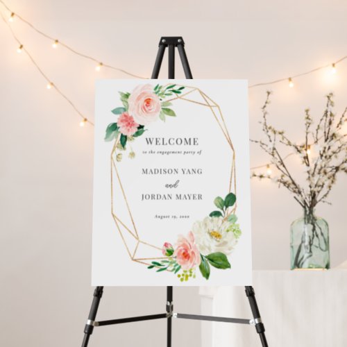 Elegant Blush Pink Floral Engagement Party Welcome Foam Board