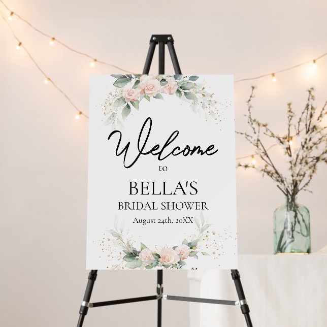 Elegant Blush pink floral eucalyptus bridal shower Foam Board (In Situ (Stand))