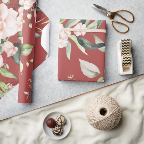 Elegant Blush Pink Floral Eucalyptus Gift Wrapping Paper