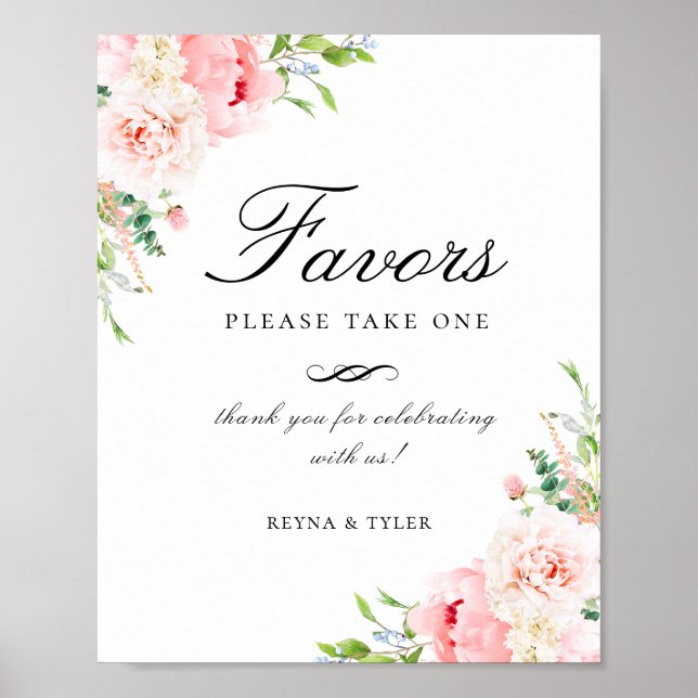 Elegant Blush Pink Floral Favor Wedding Sign (Front)