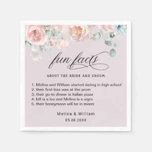 Elegant Blush Pink Floral Fun Facts Wedding Napkins