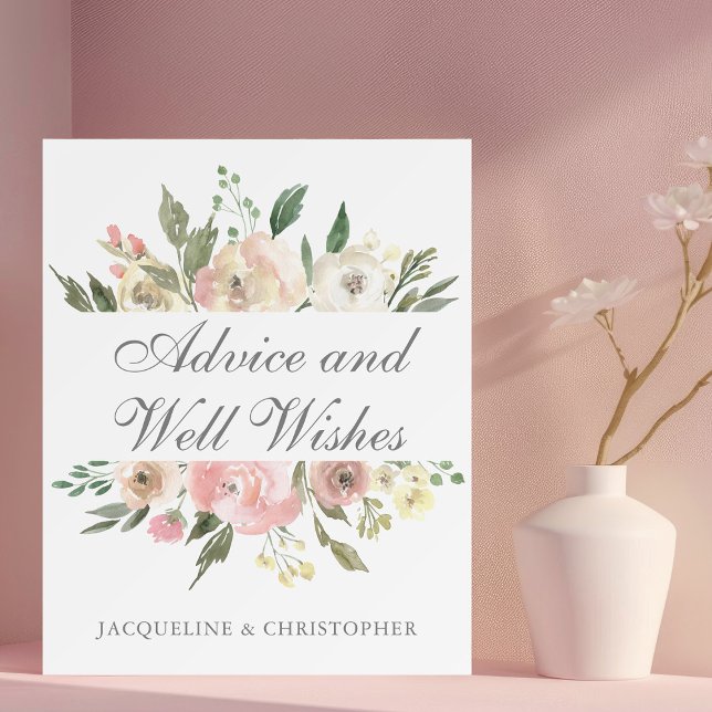 Elegant Blush Pink Floral Garden Wedding Advice Foam Board (Creator Uploaded)