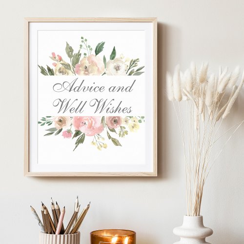 Elegant Blush Pink Floral Garden Wedding Advice Poster