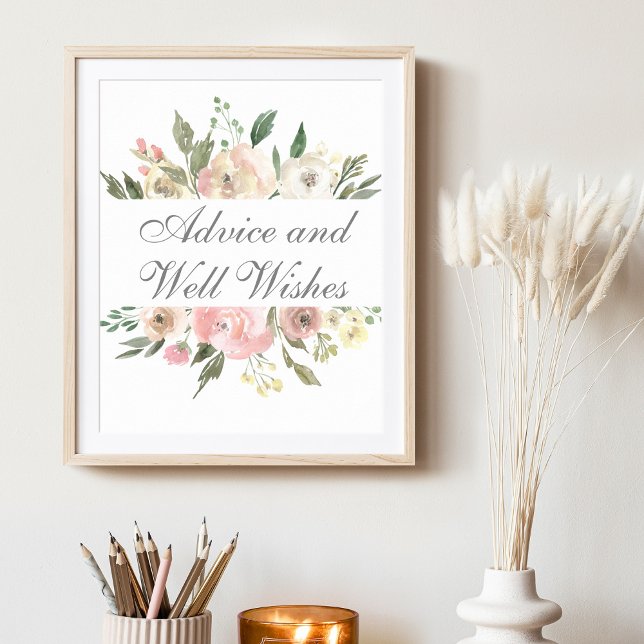 Elegant Blush Pink Floral Garden Wedding Advice Poster (Creator Uploaded)