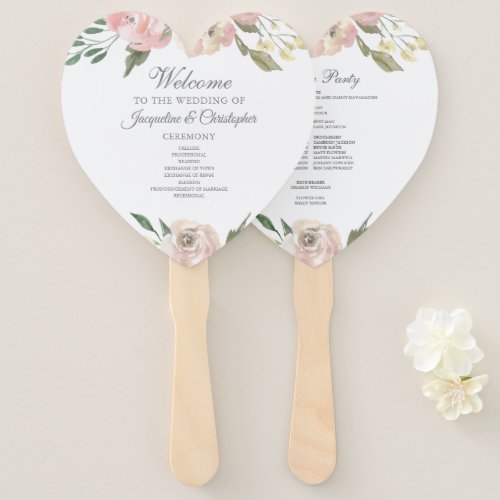 Elegant Blush Pink Floral Garden Wedding Program Hand Fan