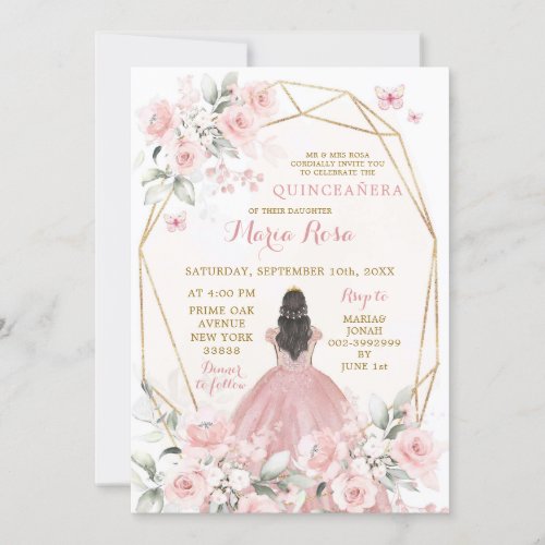 Elegant Blush Pink Floral Girl Sweet 16th Birthday Invitation