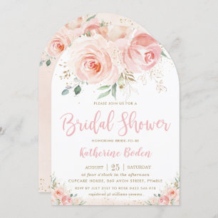 Elegant Blush Pink Floral Gold Bridal Shower Arch Invitation