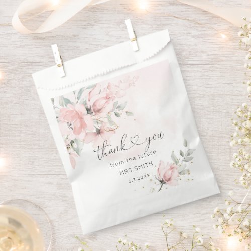 Elegant Blush pink floral gold foil bridal shower Favor Bag