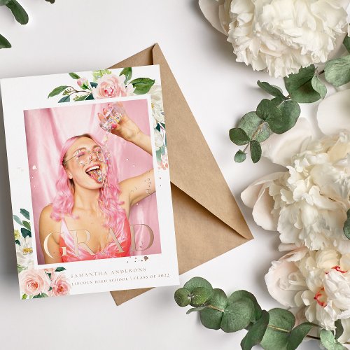 Elegant Blush Pink Floral Gold Frame Real Foil Foil Invitation