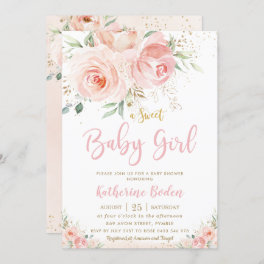 Elegant Blush Pink Floral Gold Girl Baby Shower Invitation