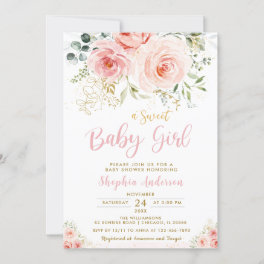 Elegant Blush Pink Floral Gold Girl Baby Shower Invitation