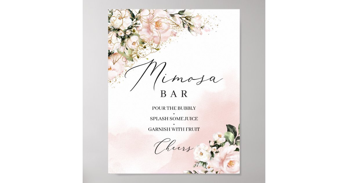 Blush Mimosa Bar Sign,Floral Gold Mimosa Bar Sign, (31gw)