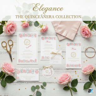 Elegant Blush Pink Floral & Gold Monogram Quinceañ Napkins