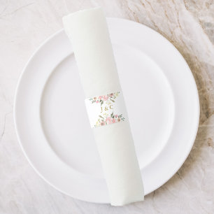 Elegant Blush Pink Floral Gold Monogram Wedding Napkin Bands