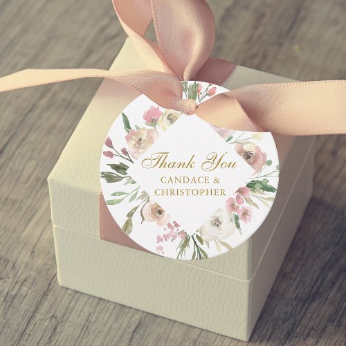 Elegant Blush Pink Floral Gold Script Wedding Favor Tags