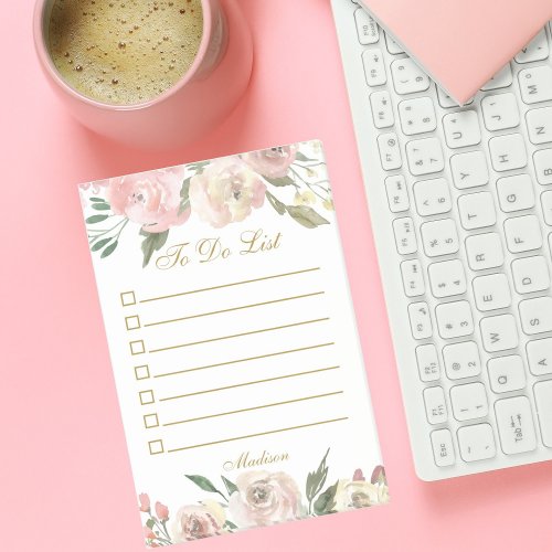 Elegant Blush Pink Floral Gold To Do List Custom Post_it Notes