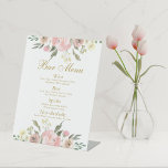 Elegant Blush Pink Floral Gold Wedding Bar Menu Pedestal Sign<br><div class="desc">A beautiful blush pink peony and ivory floral bar pedestal sign menu for your spring or garden wedding. This elegant event stationary is decorated with a romantic bouquet of watercolor flowers border for the classy reception wine and beer list. Add your signature cocktail description, spirits, and non alcoholic choices to...</div>