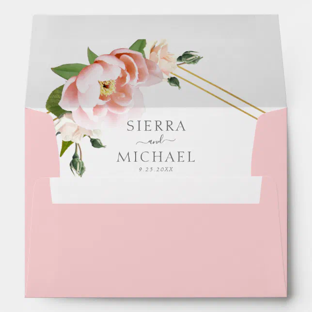 Elegant Blush Pink Floral Gold Wedding Invitation Envelope Zazzle