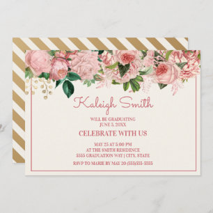 Elegant Blush Pink Floral Graduation Party Invitation
