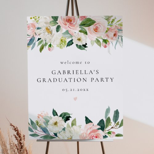 Elegant Blush Pink Floral Graduation Party Welcome Foam Board