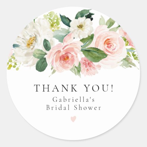 Elegant Blush Pink Floral Greenery Bridal Shower Classic Round Sticker