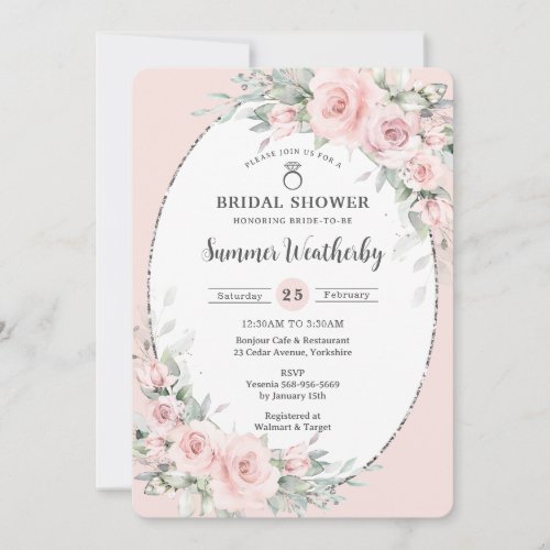 Elegant Blush Pink Floral Greenery Bridal Shower  Invitation