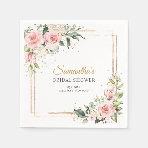 Elegant Blush pink floral greenery Bridal Shower Napkins