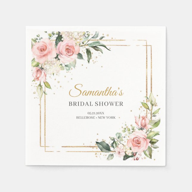 Elegant Blush pink floral greenery Bridal Shower Napkins (Front)