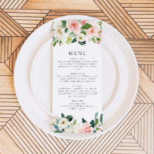 Elegant Blush Pink Floral Greenery Dinner Menu  Invitation
