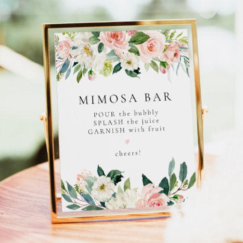 Elegant Blush Pink Floral Greenery Mimosa Bar Sign