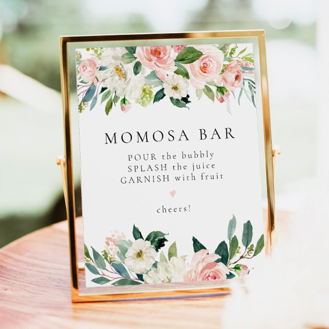 Elegant Blush Pink Floral Greenery Momosa Bar Sign (Creator Uploaded)