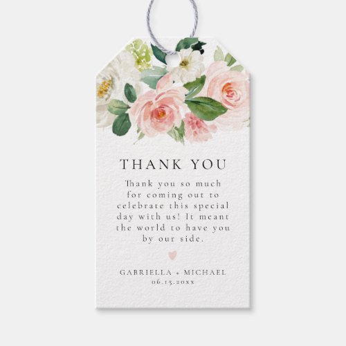 Elegant Blush Pink Floral Greenery Thank You Favor Gift Tags