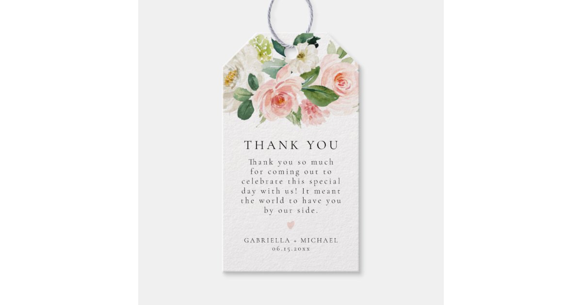 Elegant Blush Pink Floral Greenery Thank You Favor Gift Tags | Zazzle