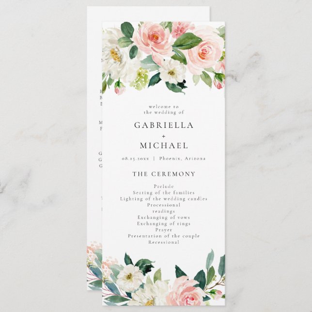 Elegant Blush Pink Floral Greenery Wedding Program (Front/Back)