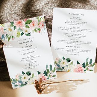 Elegant Blush Pink Floral Greenery Wedding Program