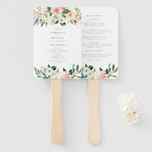 Elegant Blush Pink Floral Greenery Wedding Program Hand Fan