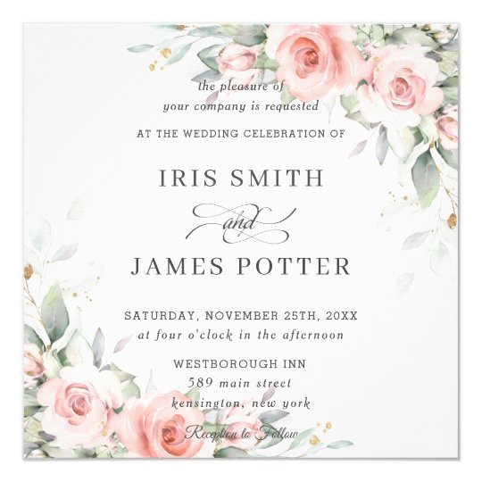 Elegant Blush Pink Floral Greenery Wedding Square Invitation | Zazzle.com