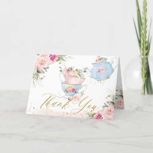 Elegant Blush Pink Floral High Tea Party Birthday Thank You Card