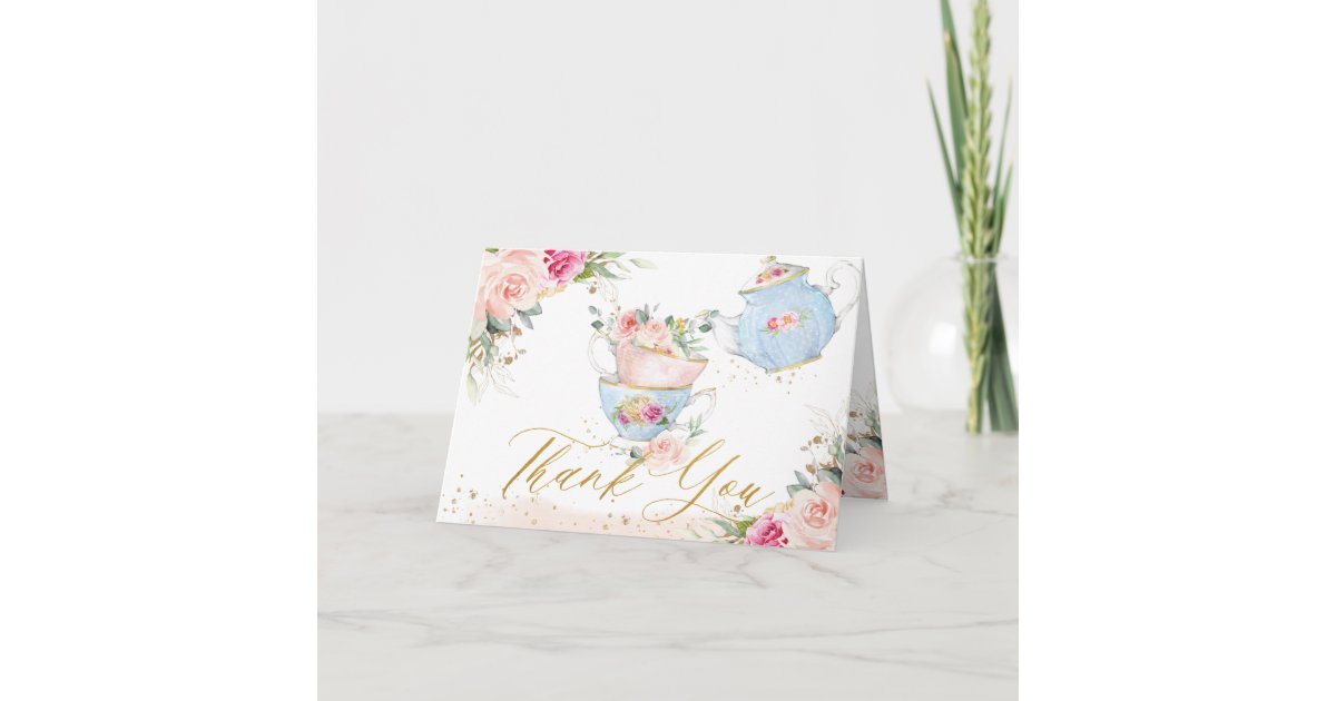 Elegant Blush Pink Floral High Tea Party Birthday Thank You Card | Zazzle